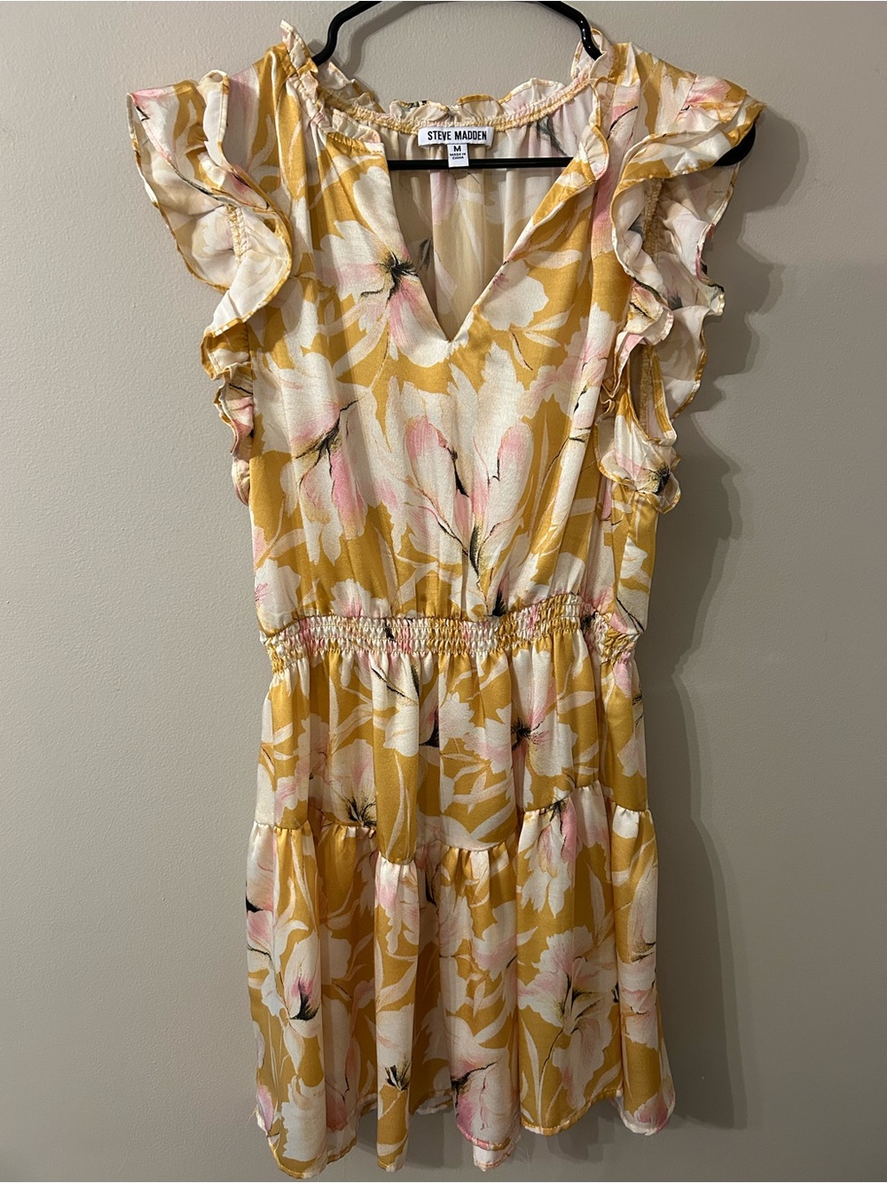 Steve Madden Mustard Yellow Floral Ruffle Dress